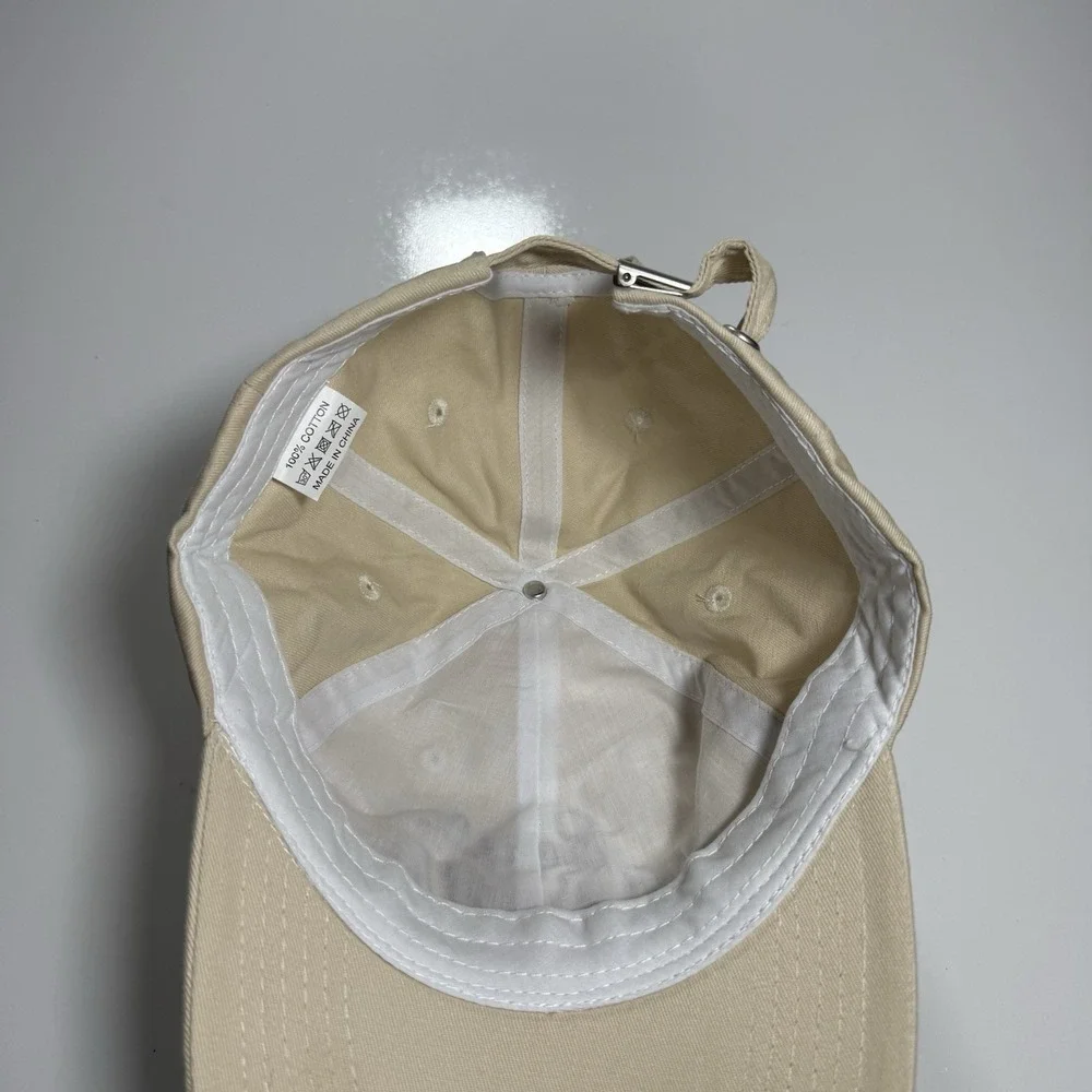 Beige Cotton Adjustable Baseball Cap Embroidered 